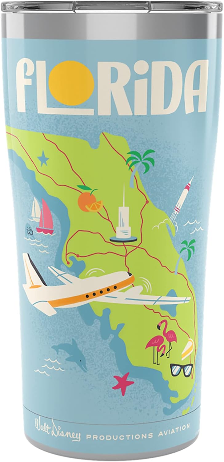 Tervis Disney Mickey Mouse One  Walt’s Plane – Póster de viaje Florida con aislamiento de triple pared mantiene las bebidas frías y calientes, 20