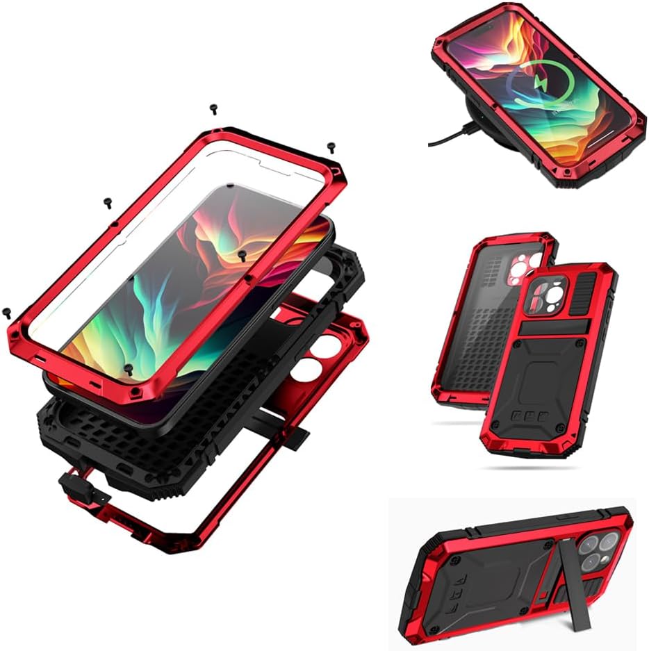 Funda para iPhone 15 Pro Max de cuerpo completo, protección resistente, aluminio resistente Stan de grado militar, metal de goma con pantalla