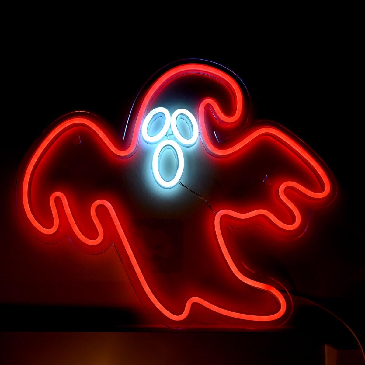 Luz de neón fantasma de Halloween, luz LED de fantasma rojo, luz de decoración de fiesta de interiores, decoración colgante de 14 pulgadas, letrero