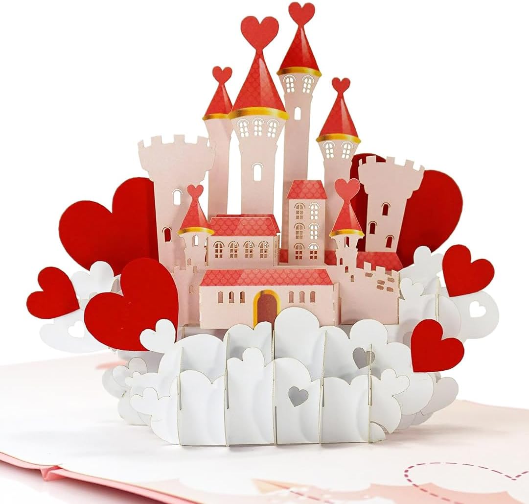 CUTPOPUP – Tarjetas troqueladas en 3D para el Día de San Valentín, con un castillo romántico, tarjeta de aniversario de boda o de cumpleaños,