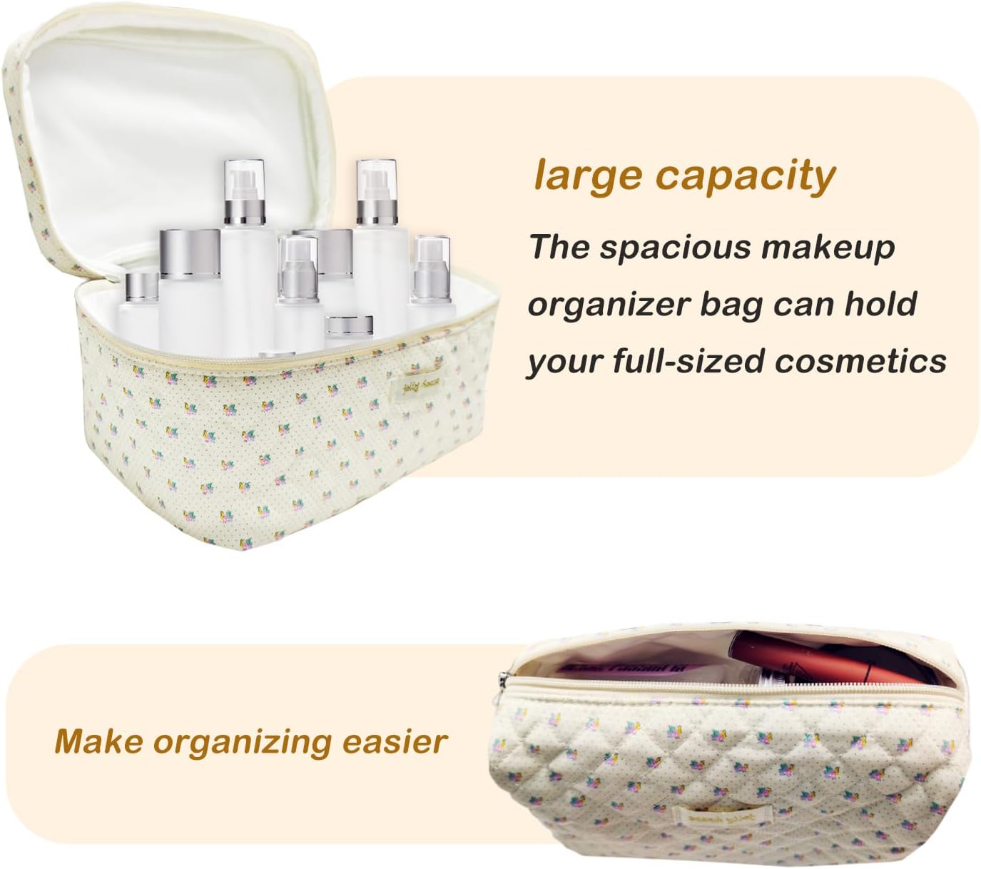 GEMLORD Bolsa de maquillaje de 3 piezas con parches de preparación para niños, pequeña bolsa de cosméticos con letras de chenilla, piel sintética,