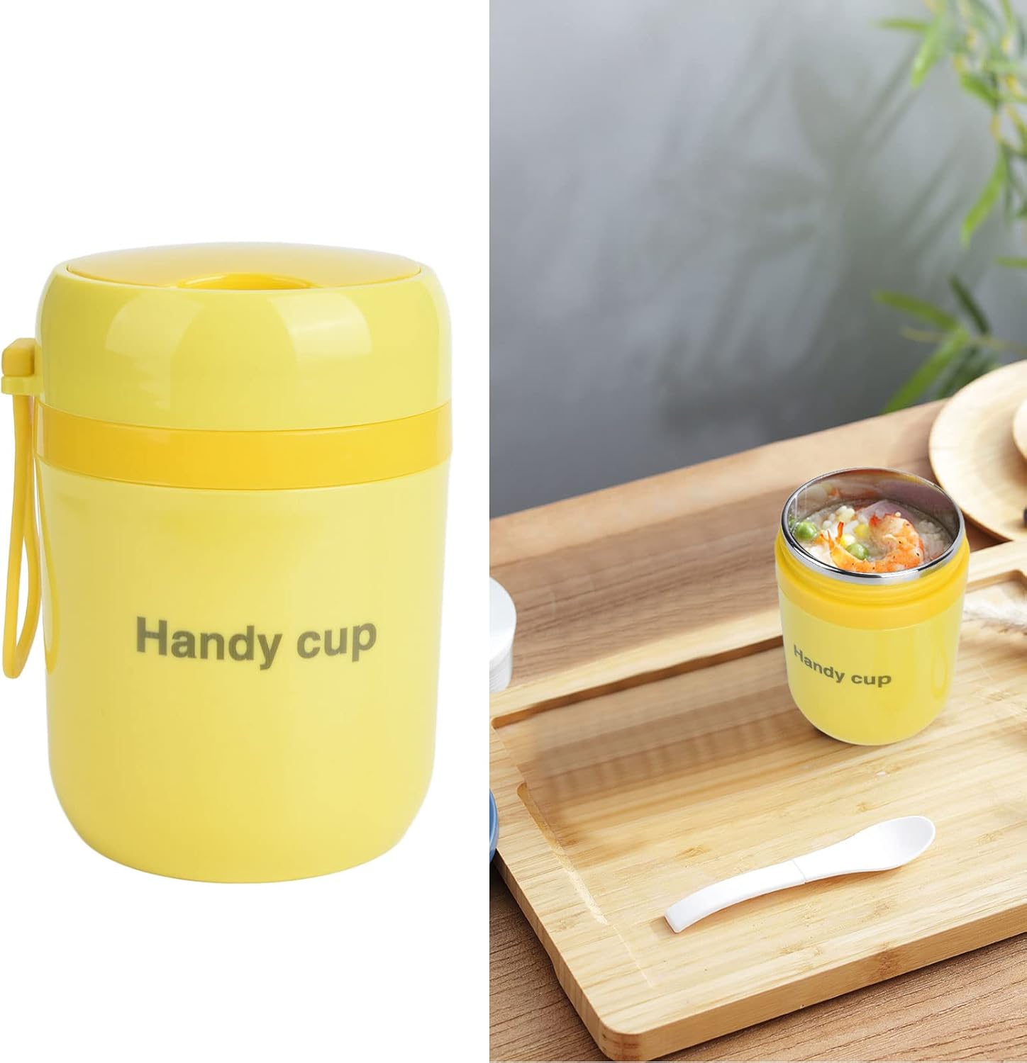 Tarro de comida aislado, contenedor de alimentos aislado doble antiescaldamiento de 16.9 fl oz, cuchara plegable para oficina, picnic, viajes al