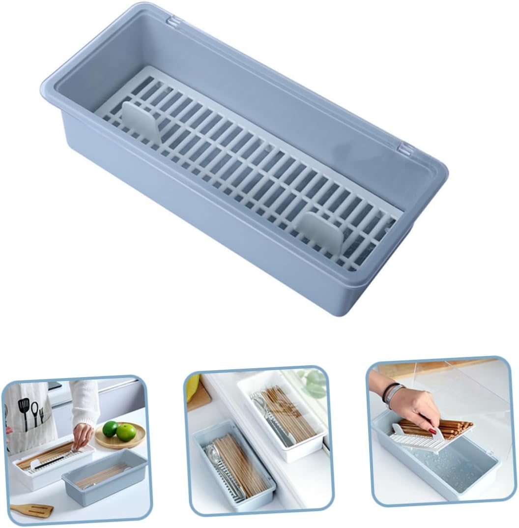 Angoily Caja de palillos Caja de drenaje Cajas de almacenamiento para organizar con tapa, bandeja de plástico para servir vajilla, bandeja