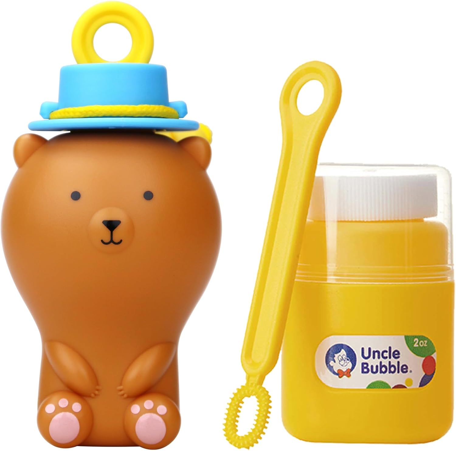 UNCLE BUBBLE Divertidos amigos antiderrames, más juego, menos desorden  Resistente a derrames  Incluye oso encantador, solución de burbujas y 2