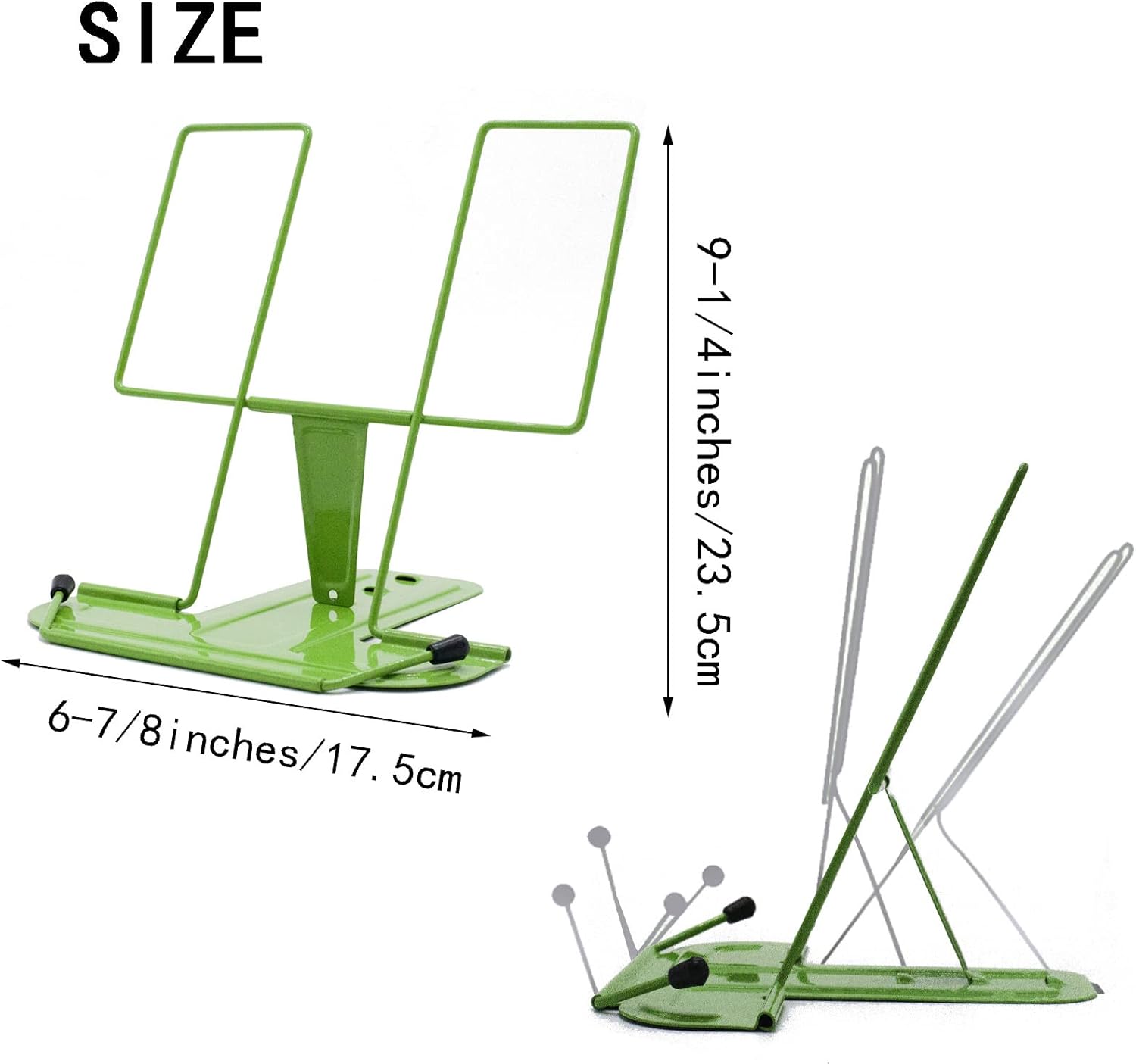 Soporte de libro de metal para escritorio, estante de lectura ajustable, soporte para libros (verde)