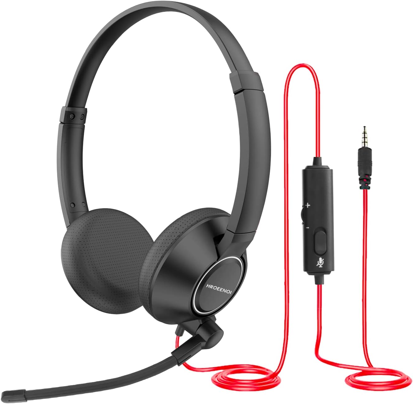 HROEENOI Auriculares con cancelación de ruido con micrófono para PC y portátil, conector de 0.138 in, auriculares con cable para trabajo, zoom,