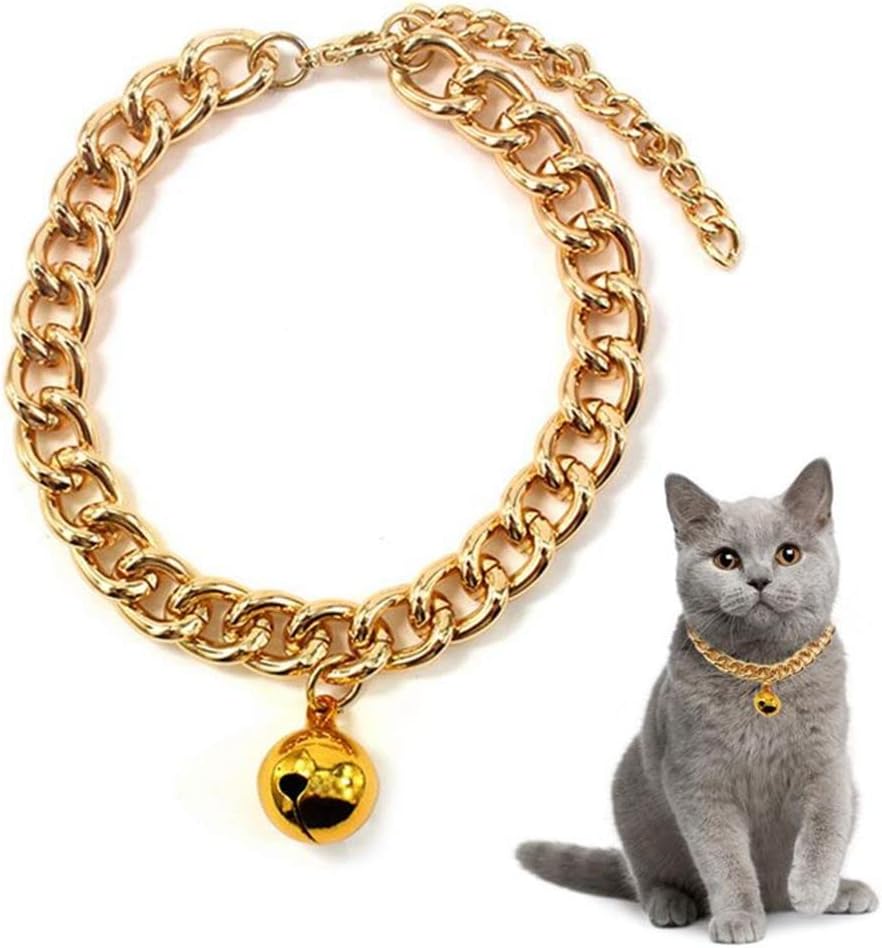 Perro pequeño con campana de moda prémium para bulldog francés, cachorro, gato, accesorio para mascotas, cadena para perro, collar de oro para
