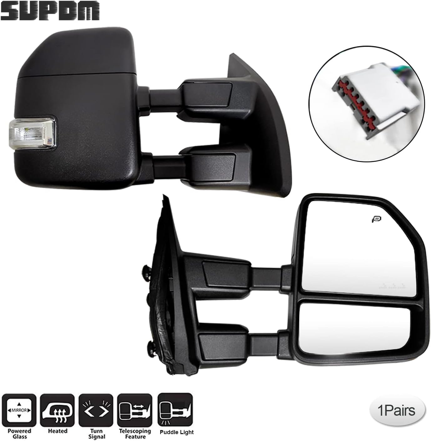 SUPDM Juego de espejos de remolque compatibles con Ford F250 F350 F450 F550 Super Duty 1999-2016 espejos de remolque laterales de camión con señal