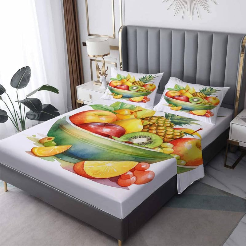 zcsm Juego de sábanas tamaño Queen, sábanas de frutas tropicales, sábanas y fundas de almohada, microfibra suave, bolsillo profundo y sin arrugas, 1