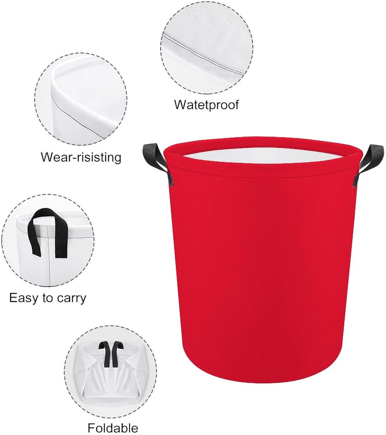 Cesta grande para la ropa sucia, color rojo, elegante, cuadrada, impermeable, plegable, con asas, para dormitorio universitario, artículos