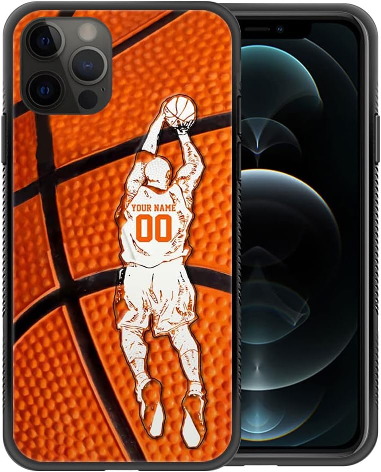DAIZAG Funda compatible con iPhone 15 Pro Max, funda personalizada de regalo de baloncesto, personalizable, tu número de nombre, funda deportiva