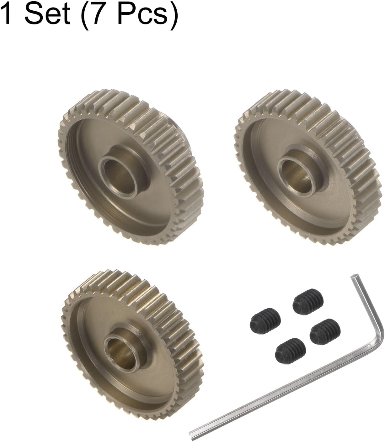 48P 7075 Aluminio Piñón Motor Gear Set 3pcs 38T 39T 40T Fit 0.197 in RC Motor Eje 48 engranajes de paso para coche RC, con llave hexagonal