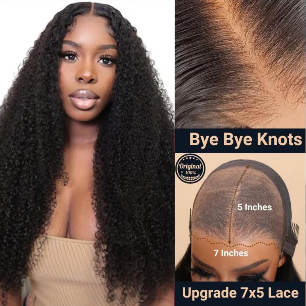 KLAIYI Bye Bye Knots 7×5 pre corte encaje peluca sin pegamento 16 pulgadas