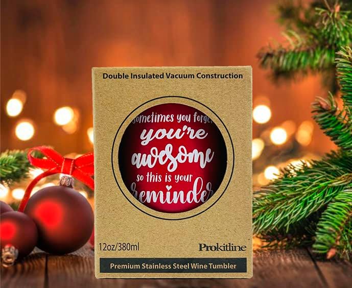 Vaso de vino con texto en inglés “You’re Awesome Thouse” con frases para mujeres, agradecimiento, regalos inspiradores para ella, divertida Navidad,