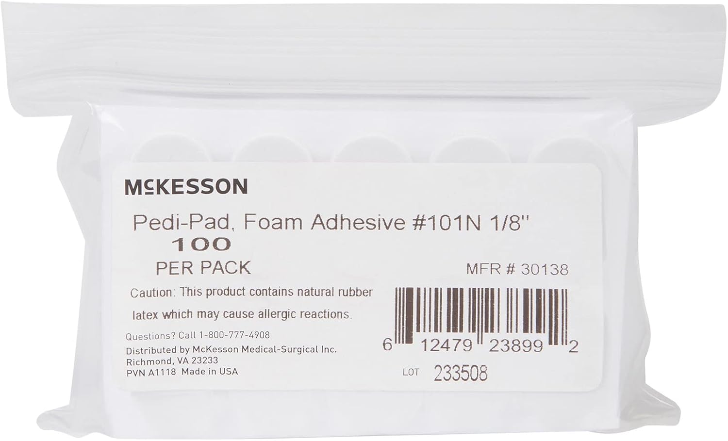 McKesson Pedi-Pads Almohadillas protectoras para pies, espuma, adhesivas, blancas, tamaño 101-estrecho, 18 pulgadas, 100 unidades, Blanco