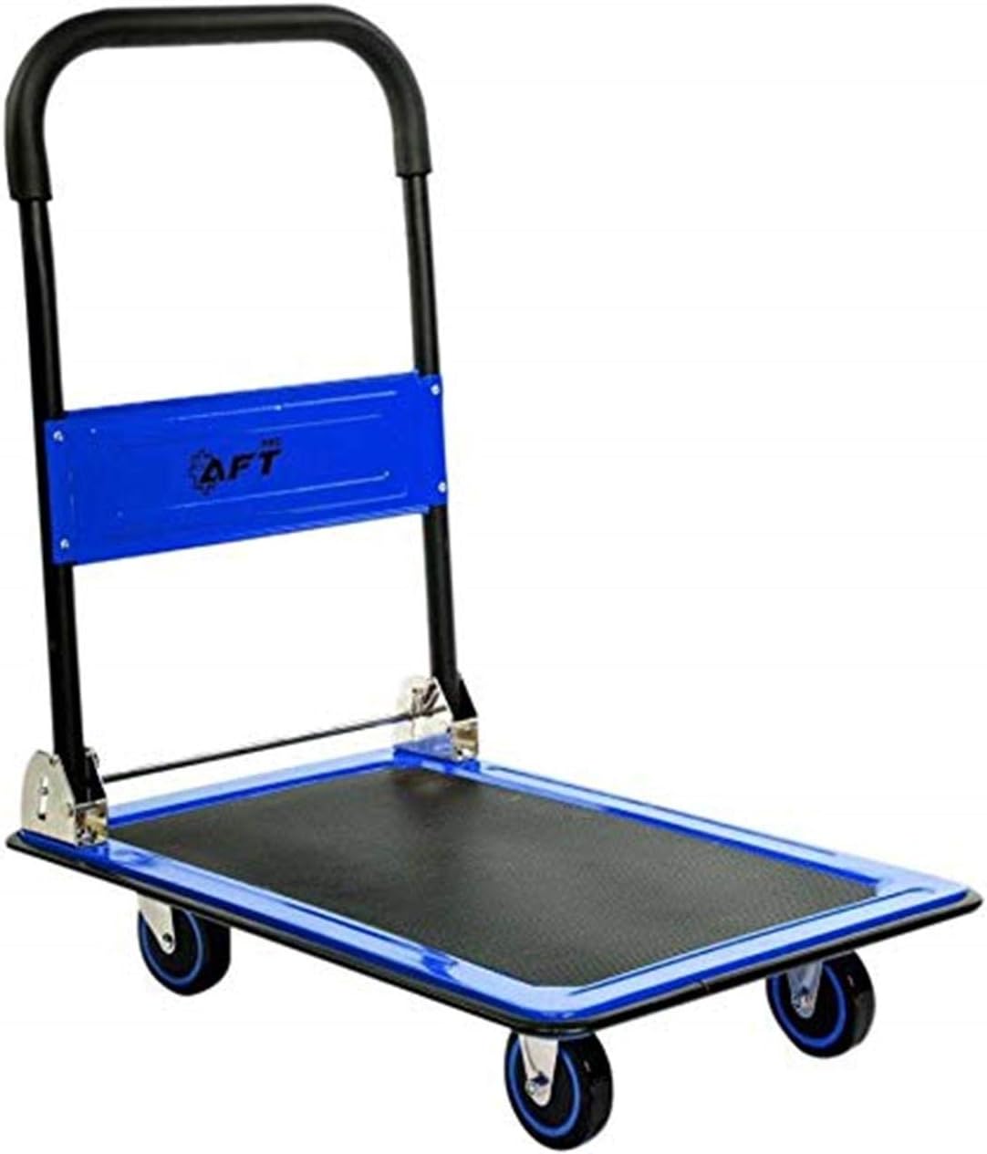 Carrito de empuje Dolly AFT PRO USA – Carrito plegable con plataforma de empuje, ruedas giratorias de 360 grados, mango plegable (azul, 330 libras)