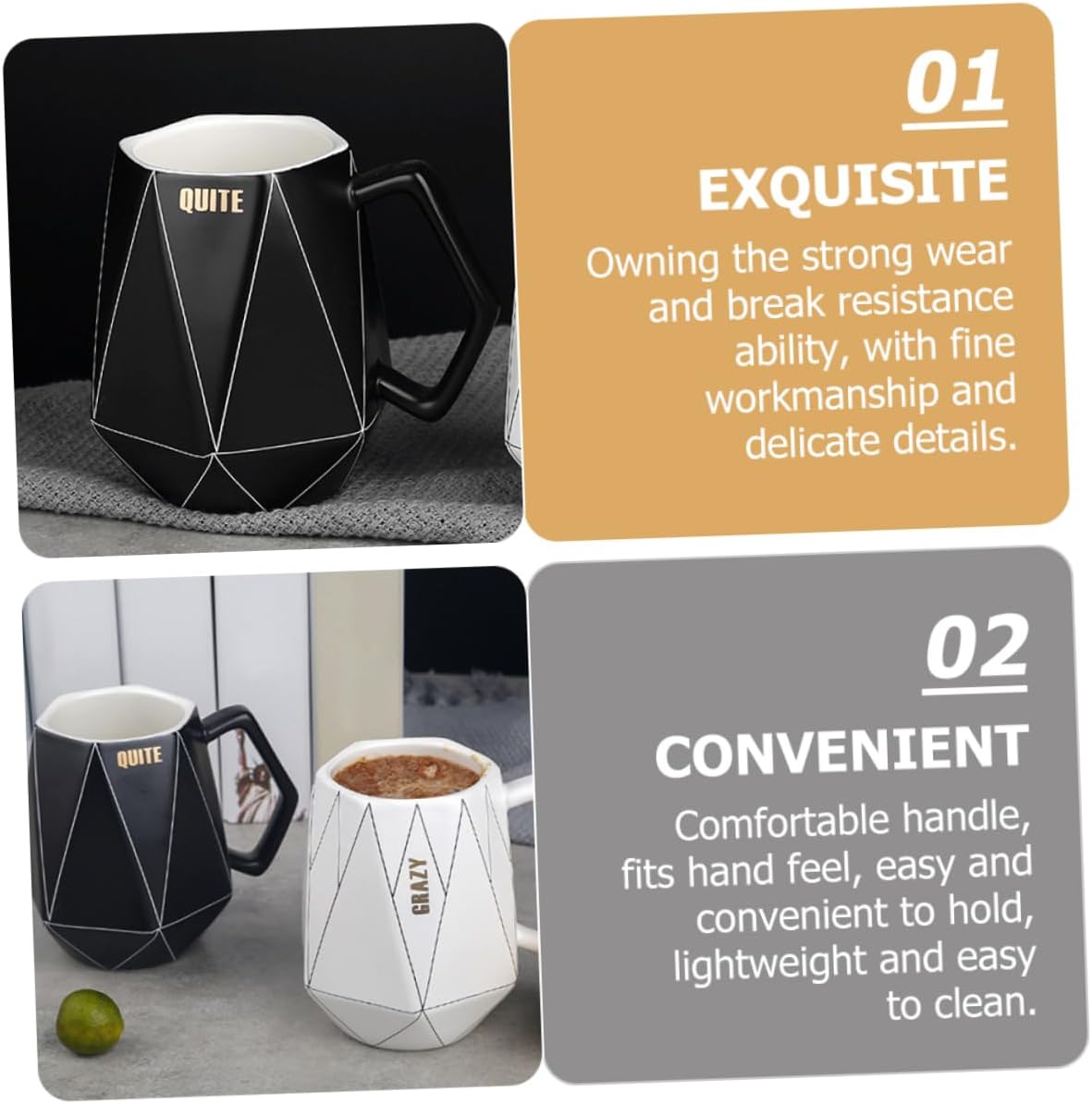 RORPOIR Mug Tea Cup with Lid Vintage Tea Cups Cappuccino Cup Black Ceramic Tea Cup Geometric Line Ceramic Cup Coffee Cup With Cover Water Cup