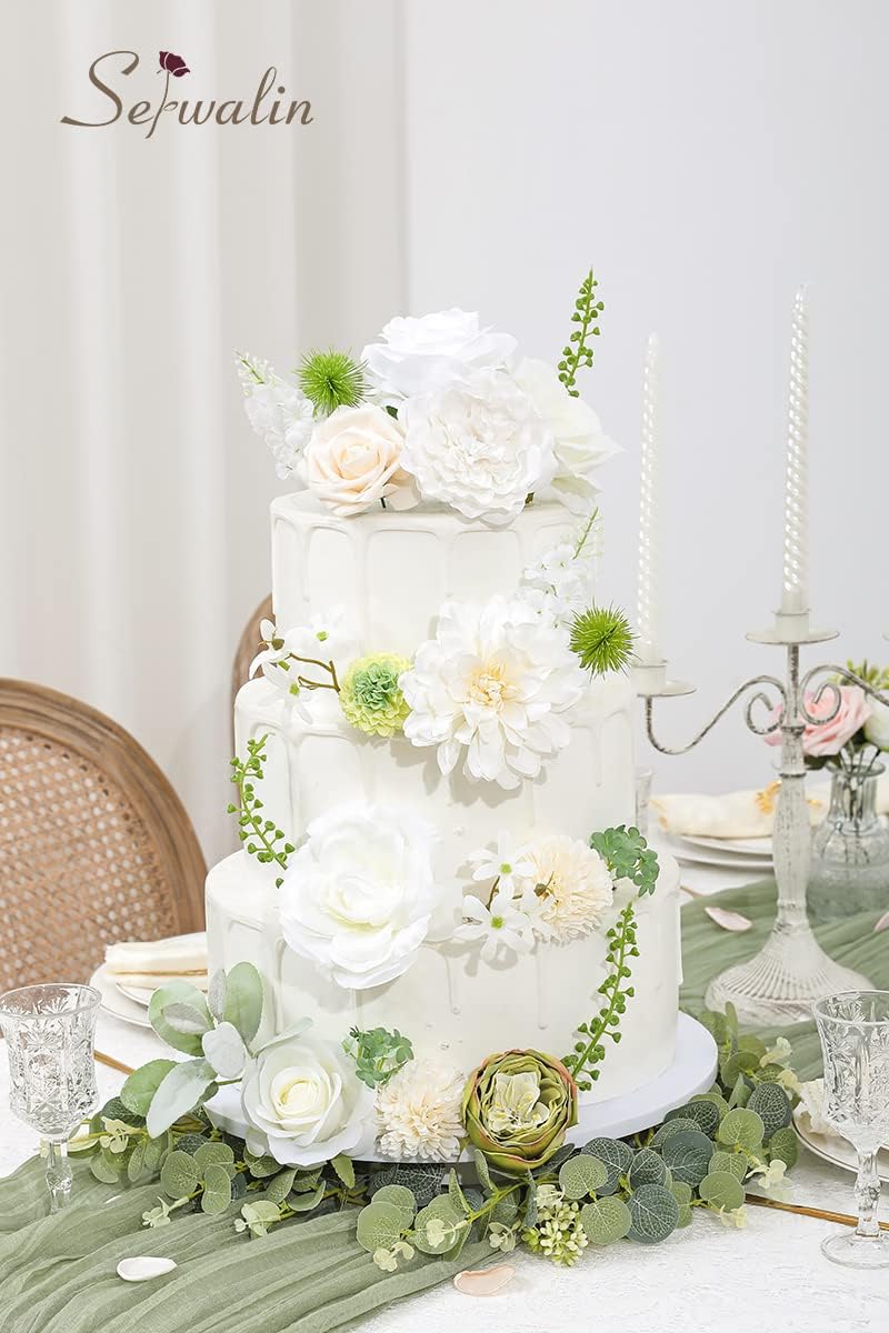 Serwalin Flores artificiales, flores blancas falsas, flores de seda para manualidades, ramos de boda, centros de mesa y arreglos florales, despedida