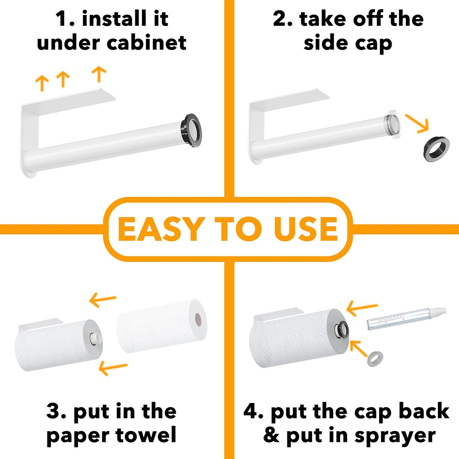 SpaceAid SprayNeat – Soporte para toallas de papel con botella de spray, soporte para toallas de papel debajo del gabinete con rociador en el centro