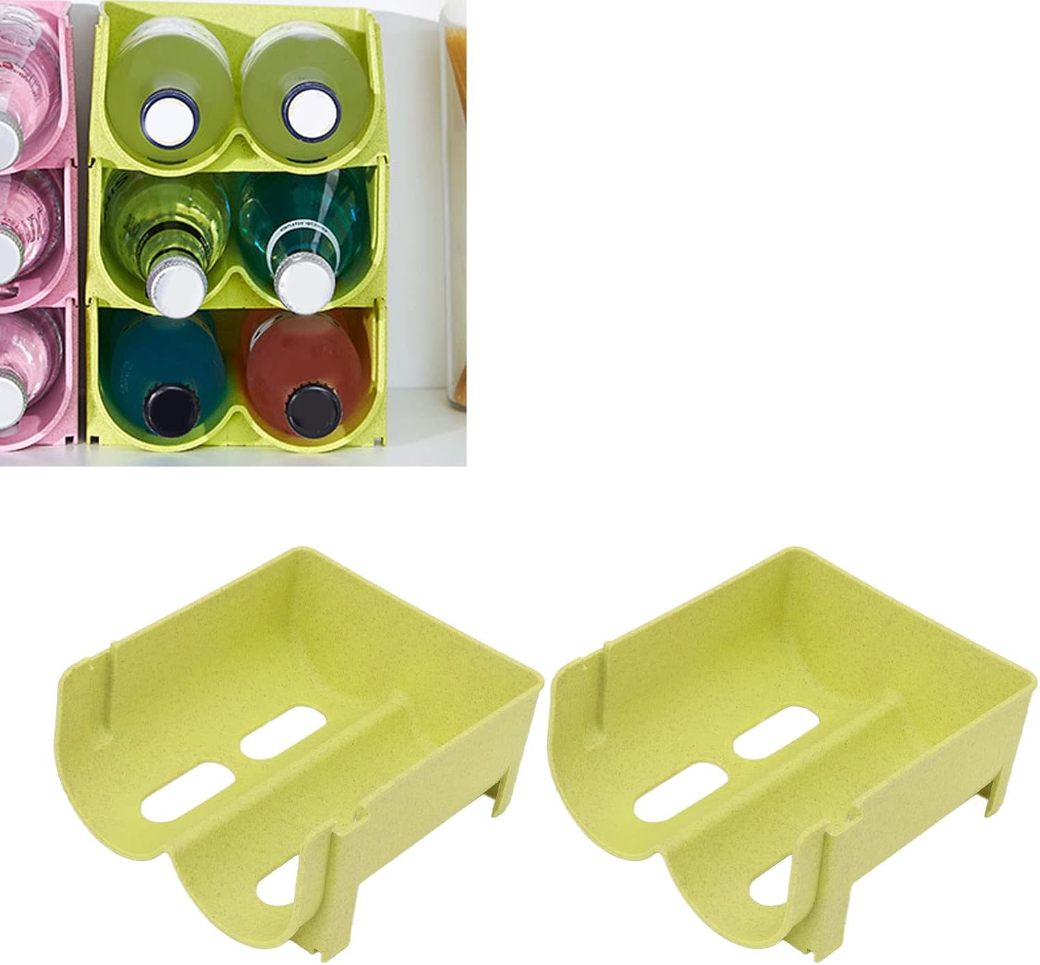 2 soportes para botellas de vino y agua, para refrigerador, apilables, resistentes a las caídas, para refrigerador, gabinete, despensa, encimeras de