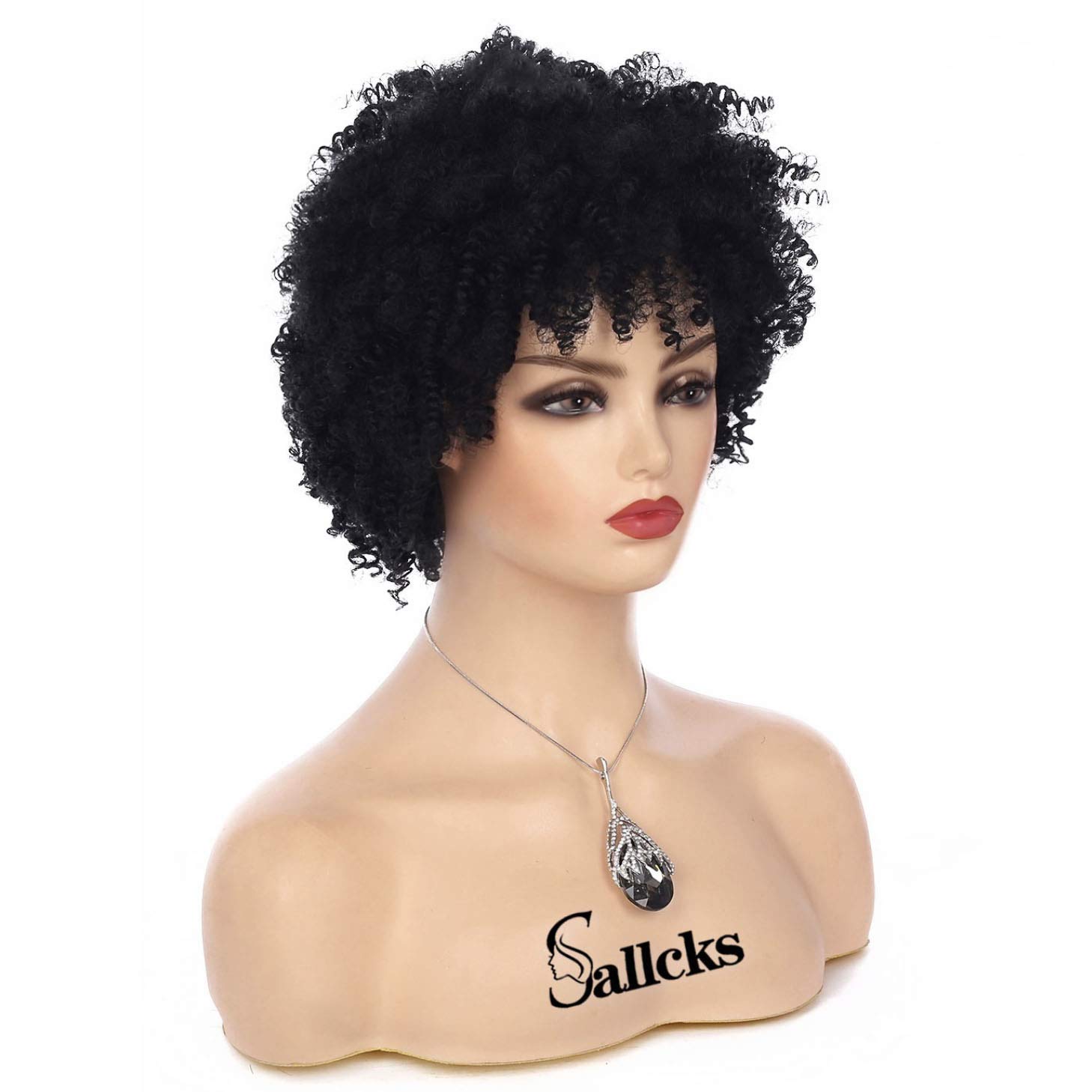 Sallcks Peluca afro afro corta negra para mujeres negras, pelucas afro cortas y rizadas sintéticas naturales para cosplay, pelucas de disfraz con