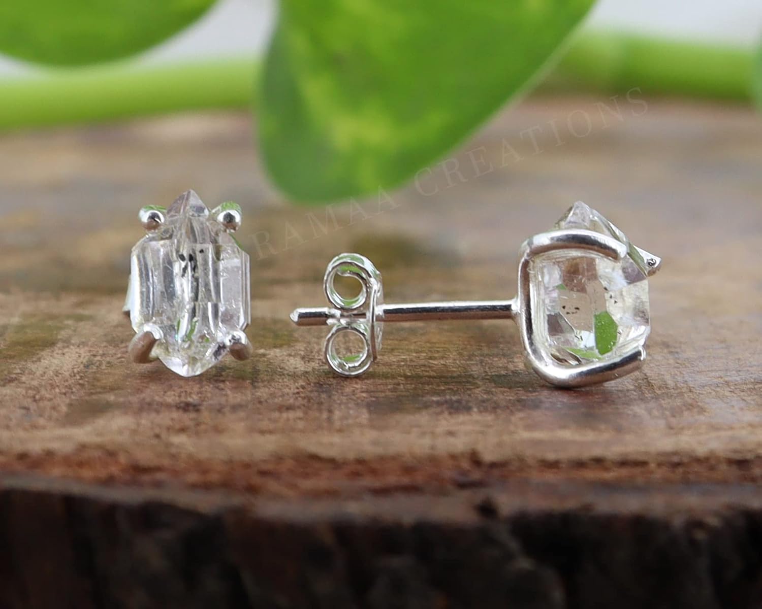 Raw Herkimer Diamond Studs  4-Prong Herkimer Diamond Earrings  Handmade Jewelry  Sterling Silver 925