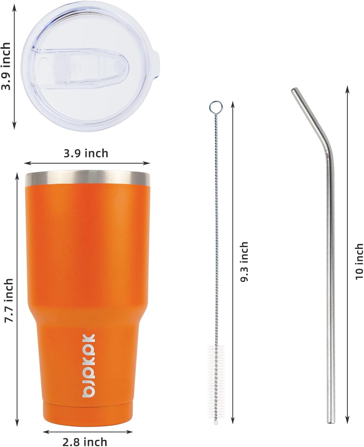 BJPKPK – Vaso aislado con tapa abatible transparente y pajilla, reutilizable, de acero inoxidable, de 30onzas, para viajes, color naranja