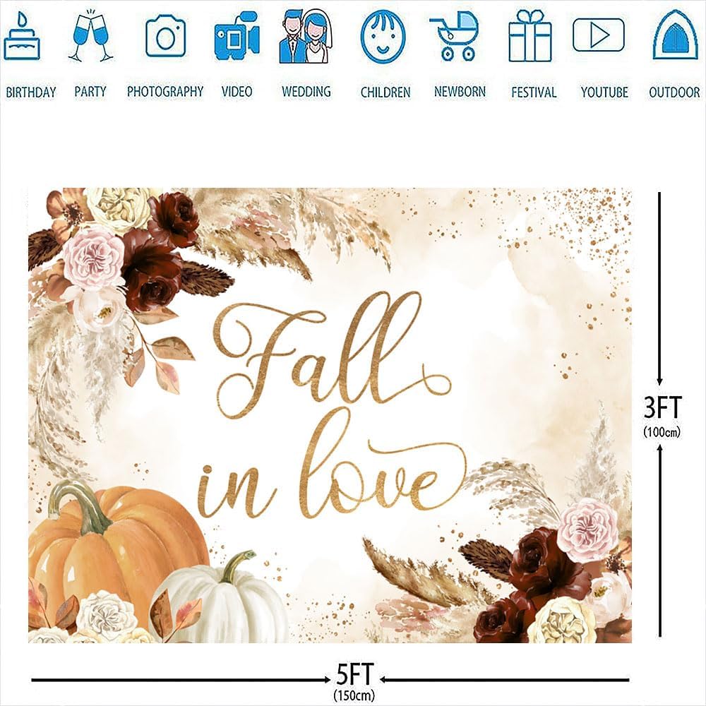 Ticuenicoa Telón de fondo de otoño de 5 x 3 pies, diseño de otoño, hojas bohemias verdes, puntos dorados, calabaza, fotografía, fondo, despedida de