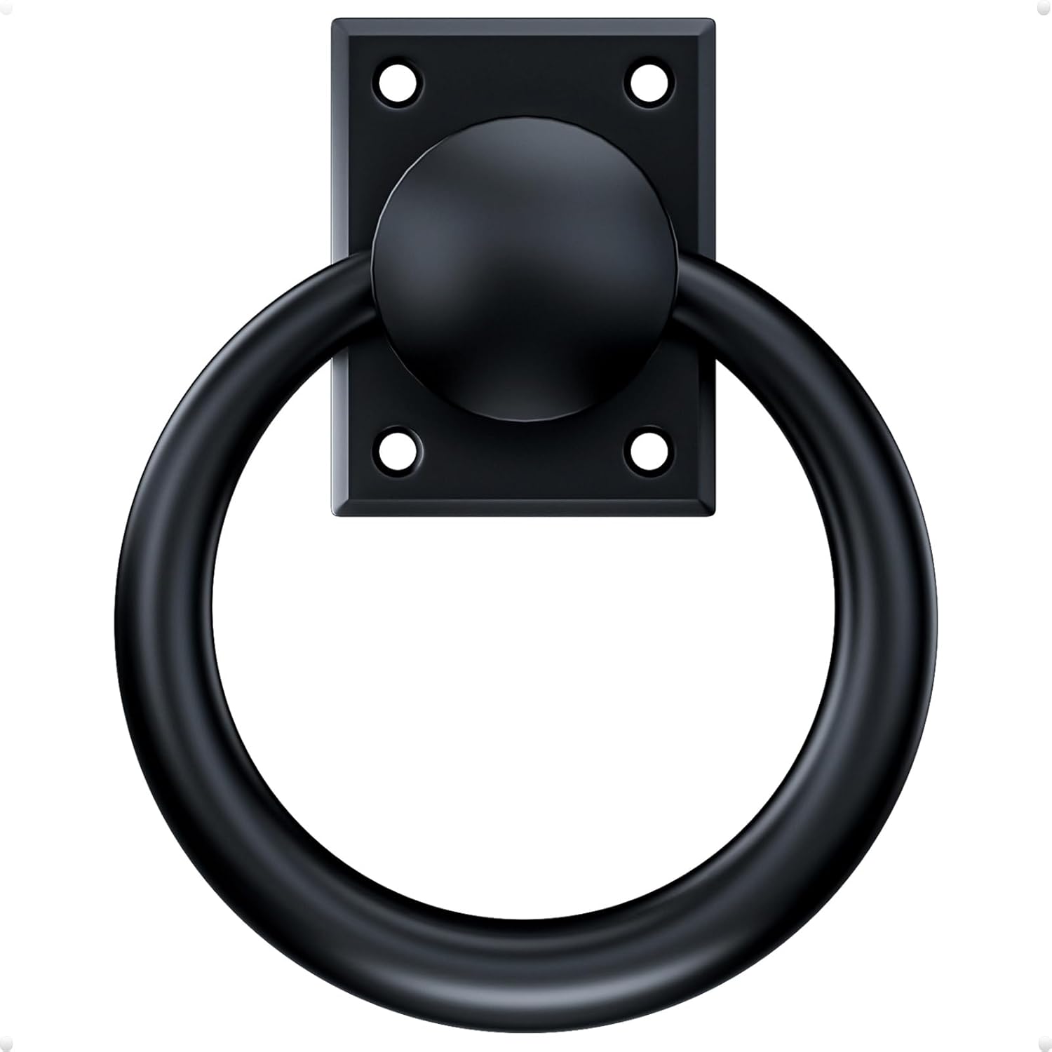 trust4care Manija de puerta de granero giratoria de 3-34 pulgadas, color negro mate, manijas de puerta de garaje plegables de herradura, enganche de