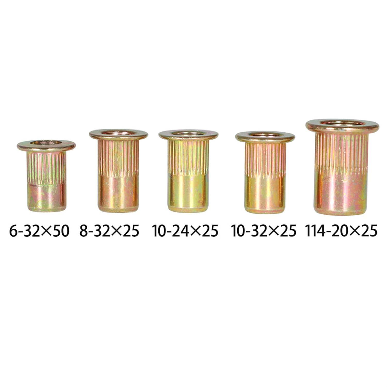 150 piezas SAE 14-20 10-32 10-24 8-32 6-32 Kit de tuercas remachadoras Kit surtido de tuercas de remache de cabeza plana roscada tuerca de inserción