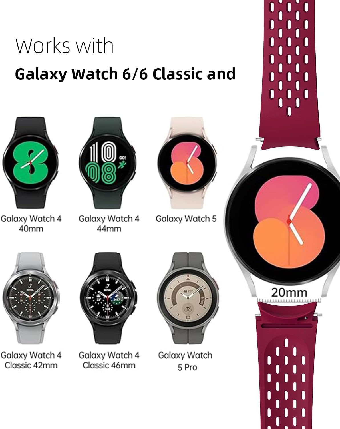 Correa de reloj sin brecha para Samsung Galaxy Watch 6 1.575 in 1.732 inWatch 6 Classic 1.693 in 1.850 inWatch 5 Pro 1.772 inWatch 4 Classic 1.654