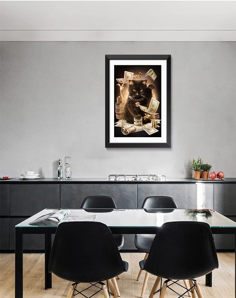 Póster divertido de dólar con diseño de gato de la suerte negro con texto en inglés, arte de pared para amantes de los gatos, arte de oro negro,