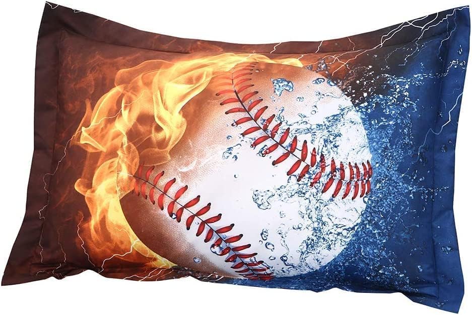 Juego de edredón de béisbol de 3 piezas, tamaño matrimonial, ropa de cama en una bolsa, ropa de cama matrimonial, poliéster suave, resistente a las