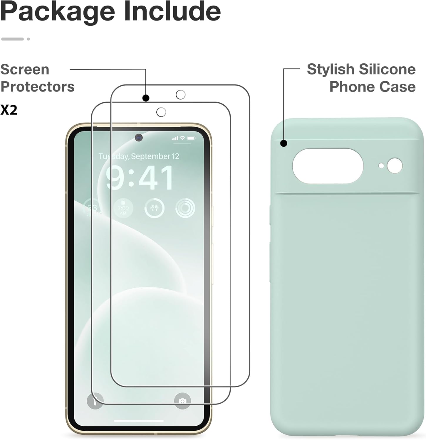 GONEZ Funda para Google Pixel 8, funda de silicona líquida con 2 protectores de pantalla, funda protectora de cuerpo completo, a prueba de golpes,