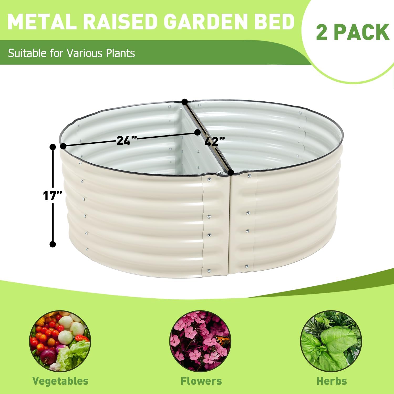 Aoodor Cama de jardín elevada de metal, 42 pulgadas de largo x 24 pulgadas de ancho x 17 pulgadas de alto, maceta de jardín para exteriores, para