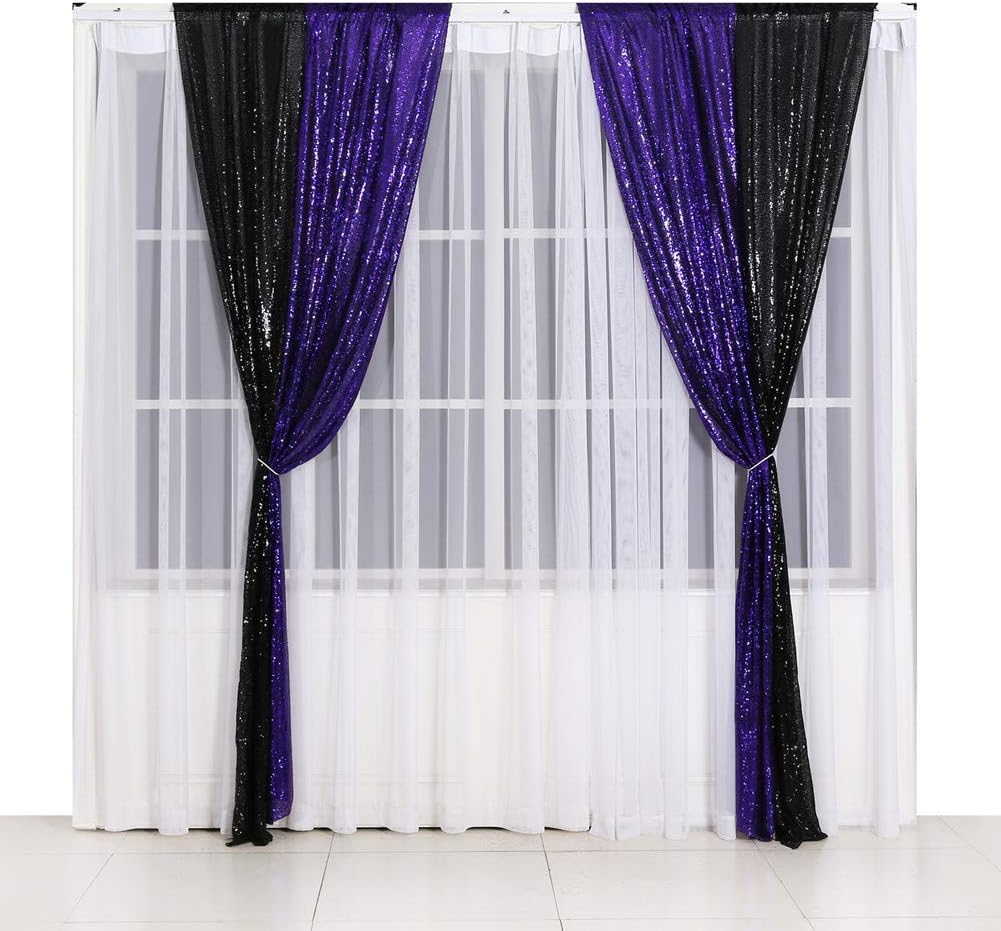 SquarePie Telón de fondo de lentejuelas de 2 x 8 pies, 2 cortinas brillantes de fondo morado para decoración de fiesta de boda de Halloween