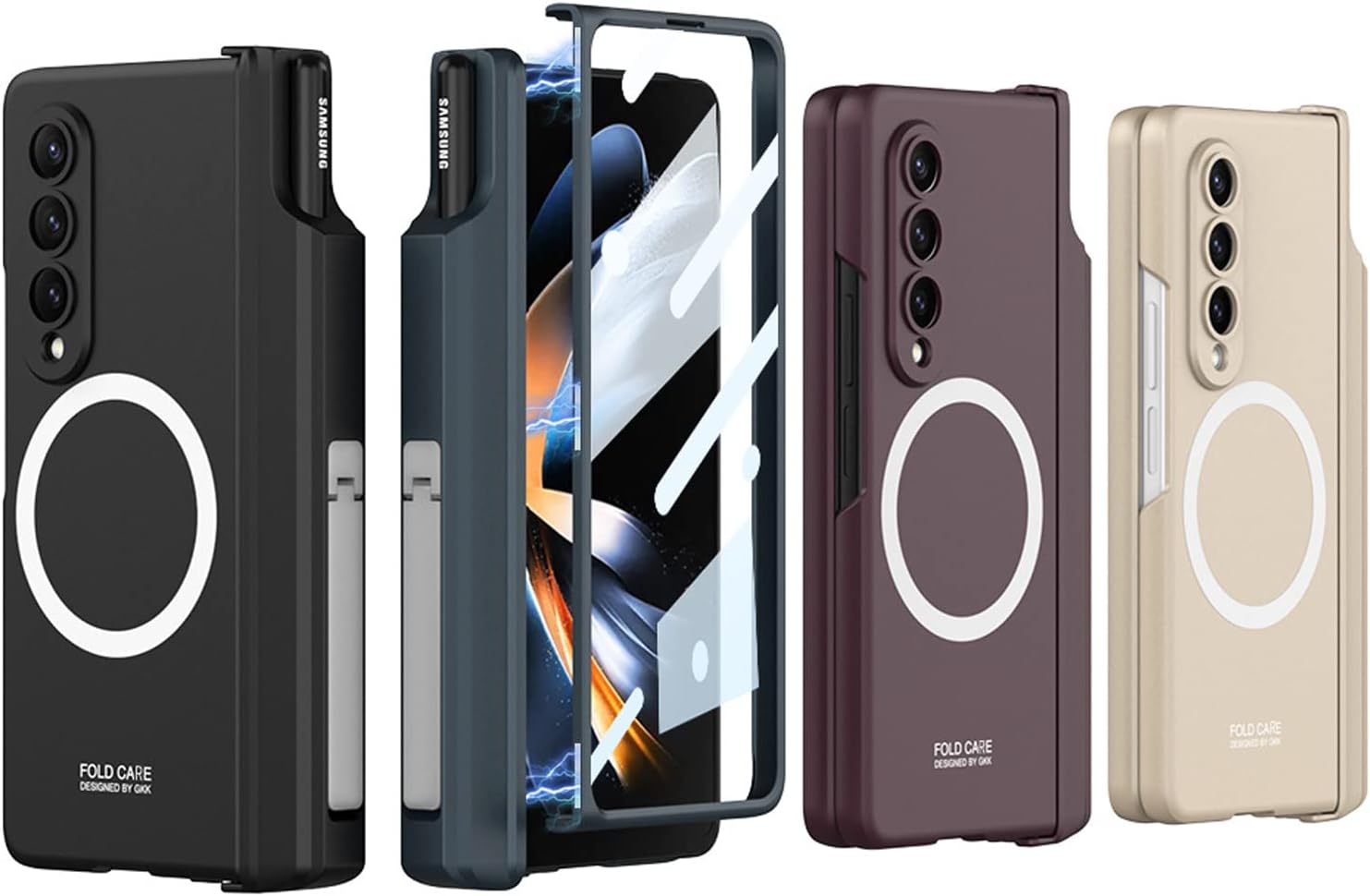 Miimall – Funda para Samsung Galaxy Z Fold 4 con soporte para bolígrafo, protector de pantalla integrado, soporte y funda de protección de bisagra