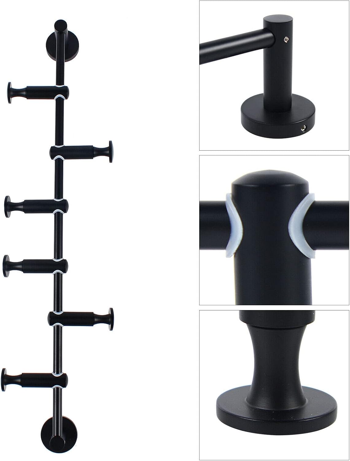 Toallero para baño para sala de estar, perchero giratorio, bata, sombrero, ropa, colgador de pared, toalleros para baño, con 6 ganchos (negro)