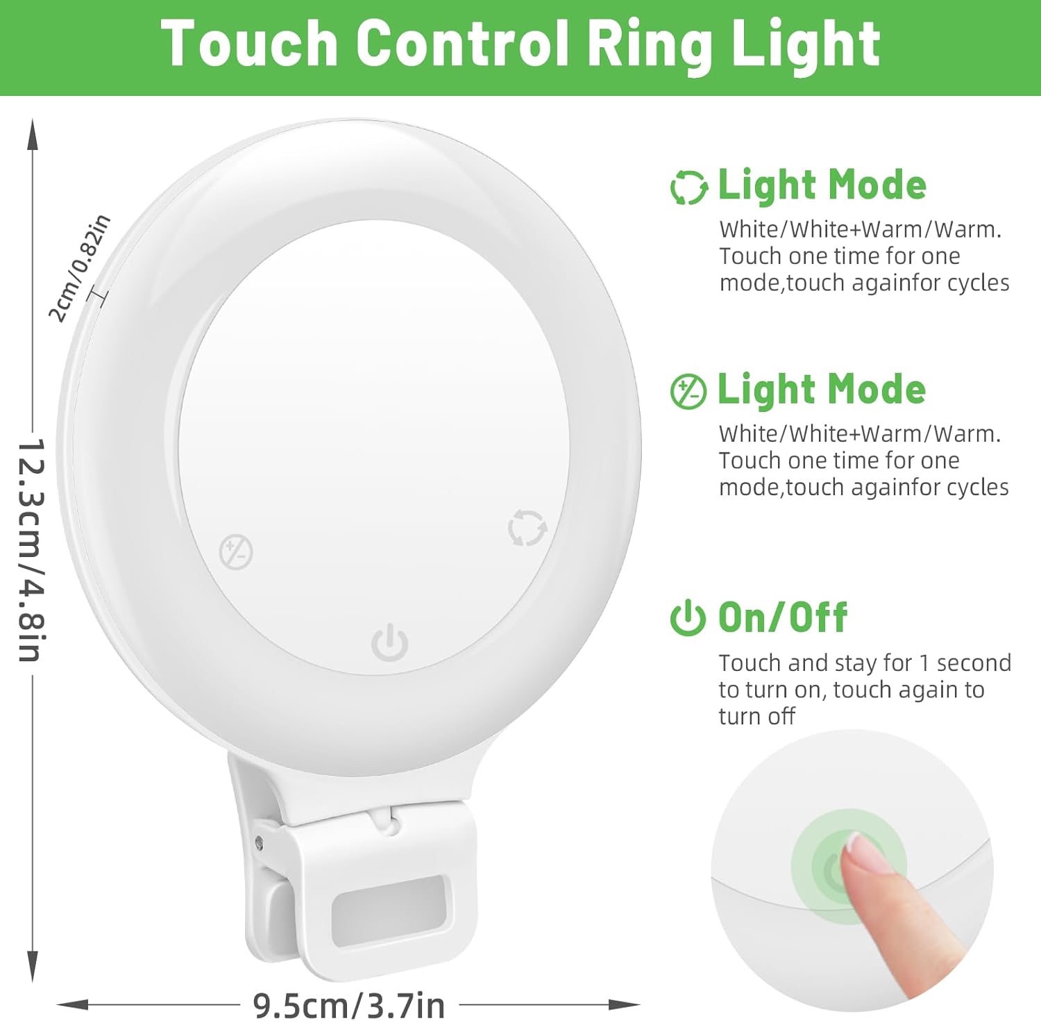 Anillo de luz, 3 modos de luz, luz para selfie, recargable, batería de gran capacidad, portátil, 60 LED, brillo ajustable, luz con clip para laptop,