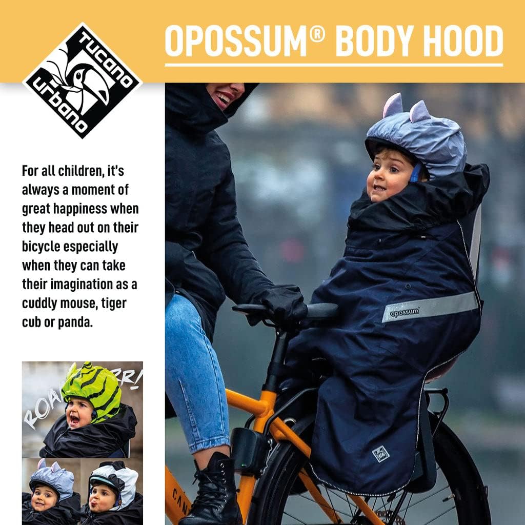 ACTION EMPORIUM Tucano Urbano – Funda térmica para asiento de bicicleta infantil, protección contra la lluvia y el viento, con capucha opcional