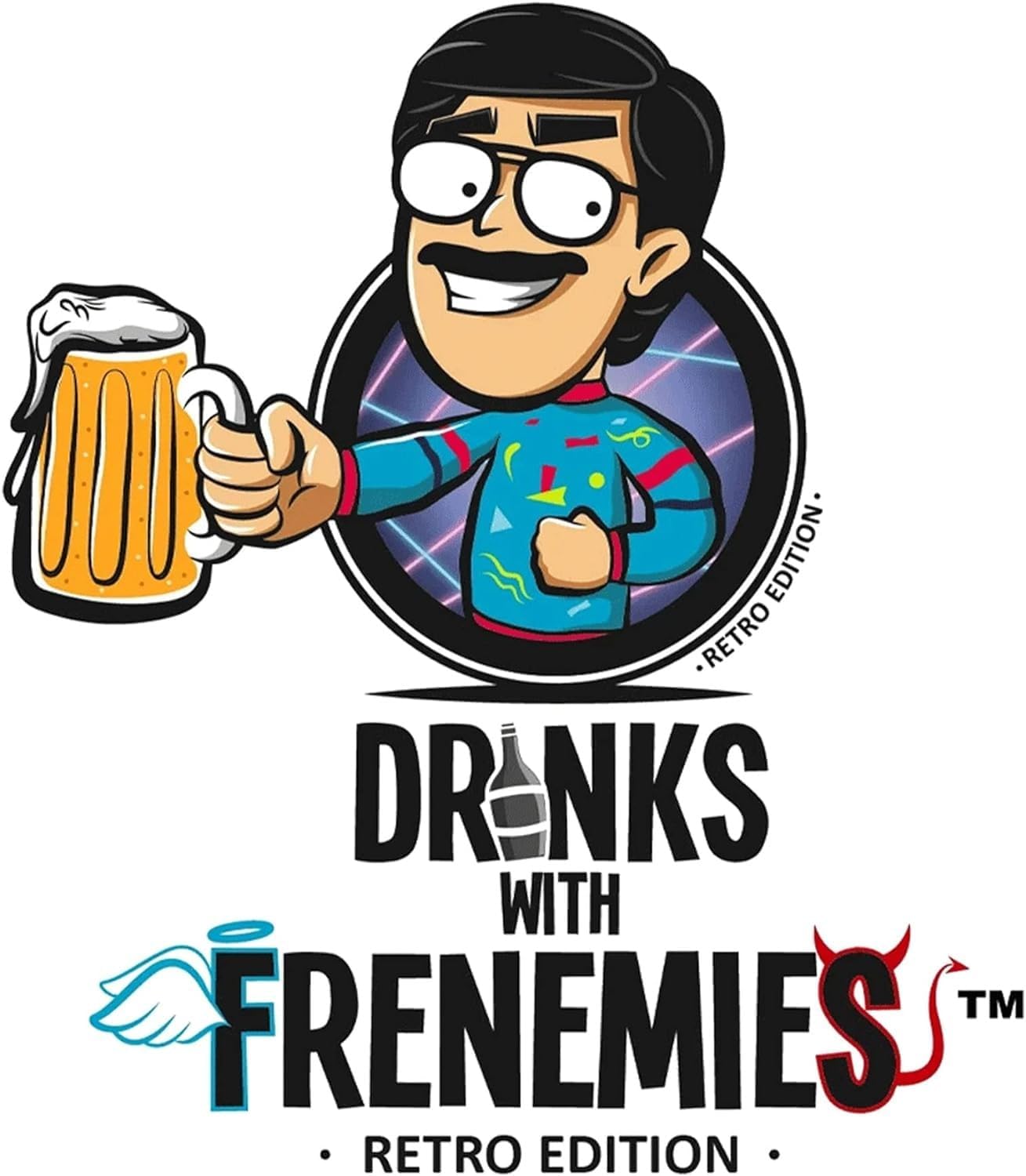 Bebidas con FRENEMIES Retro Edition Juego de fiesta  Divertido juego para adultos y adolescentes  A partir de 16 años  3+ jugadores  Tiempo de juego
