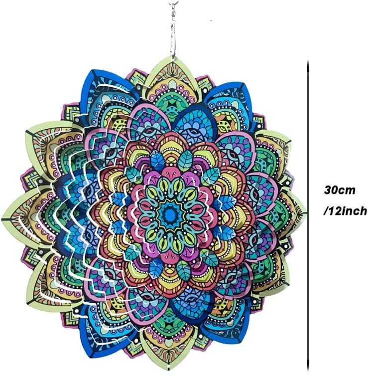 HZSprance Molinillo de viento con diseño de mandala, escultura de jardín de acero inoxidable 3D de 12 pulgadas, para colgar en el patio, decoración