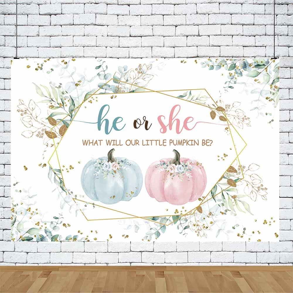 Fondo de fotografía de calabaza de otoño de 7 x 5 pies, diseño de calabaza para baby shower, fondo de fotografía de hojas de eucalipto para niño o