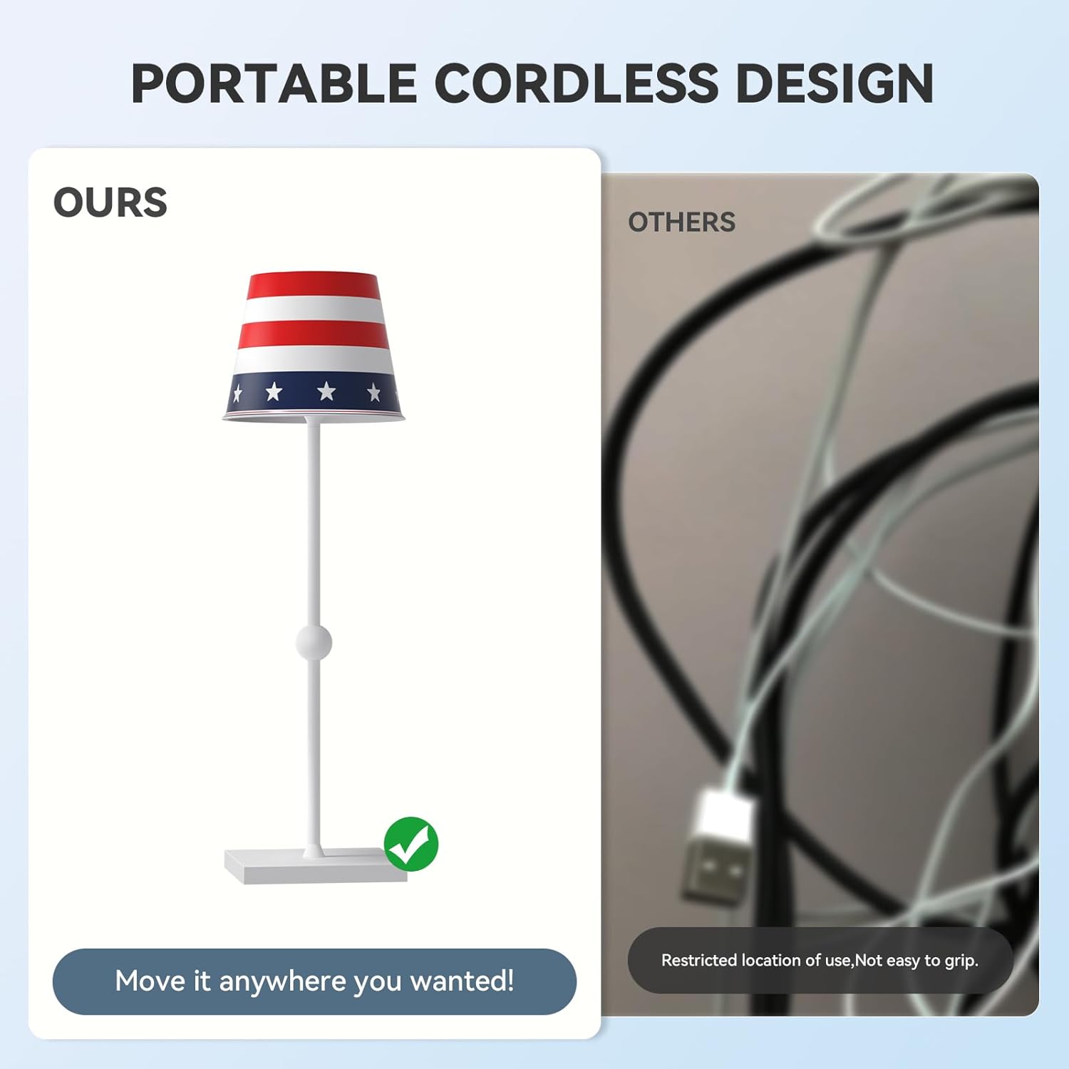 Lámpara de mesa inalámbrica recargable con puerto USB, 3 modos de luz táctil, lámpara de mesa minimalista, para sala de estar, dormitorio, exterior,