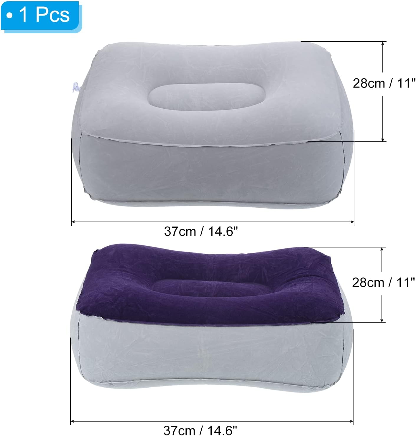 PATIKIL Almohada de descanso de pies de viaje, paquete de 2 cojines inflables para descanso de pies, almohada de descanso de piernas para avión,