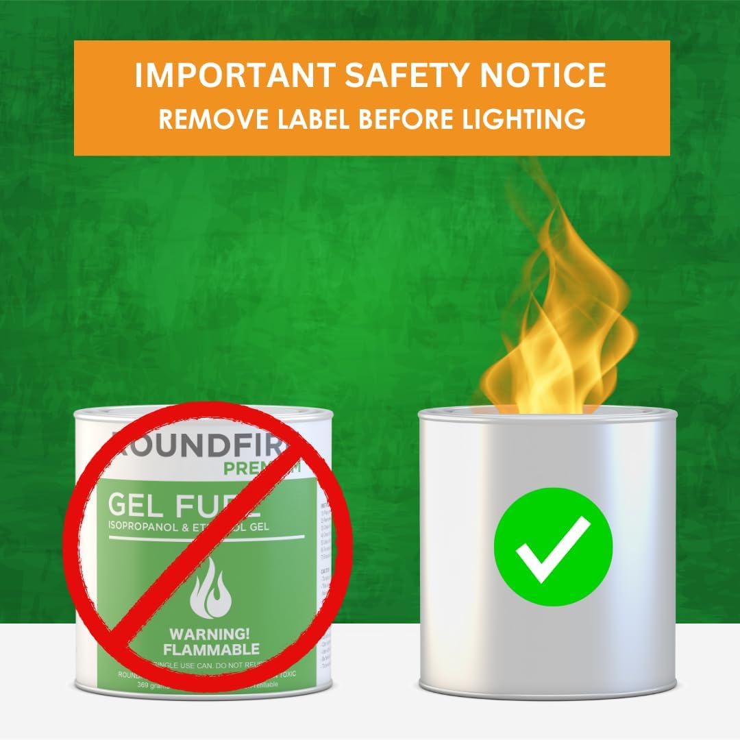 ROUNDFIRE Paquete de 6 latas de combustible de gel para cuenco de fuego, chimenea, fuego de gel, cuencos de fuego de mesa, calentamiento, interior y
