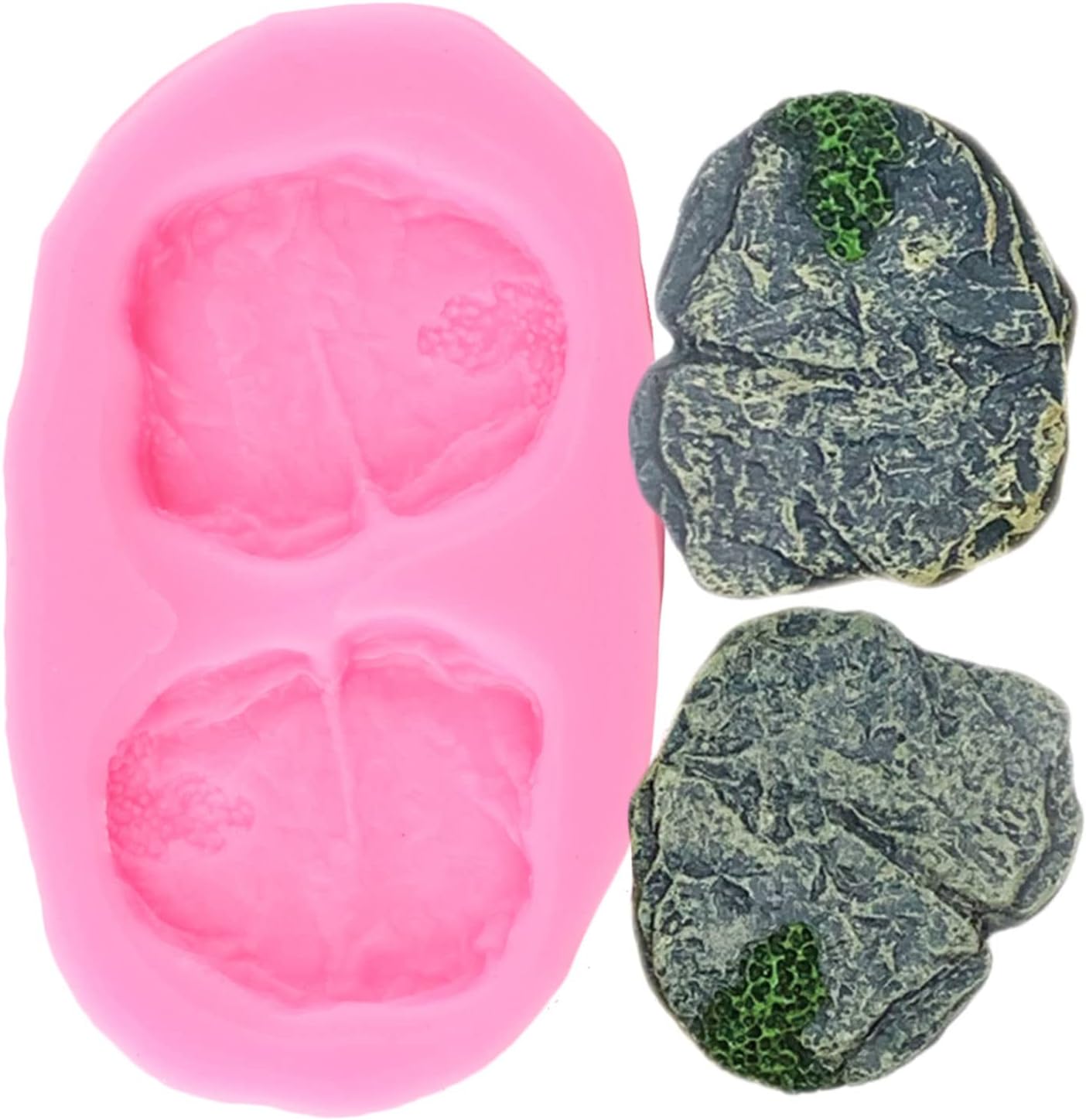 Mujiang Juego de 3 moldes de silicona con textura de piedra de hada, gnomo, jardín, piedra, camino de piedra, para manualidades, arcilla polimérica,