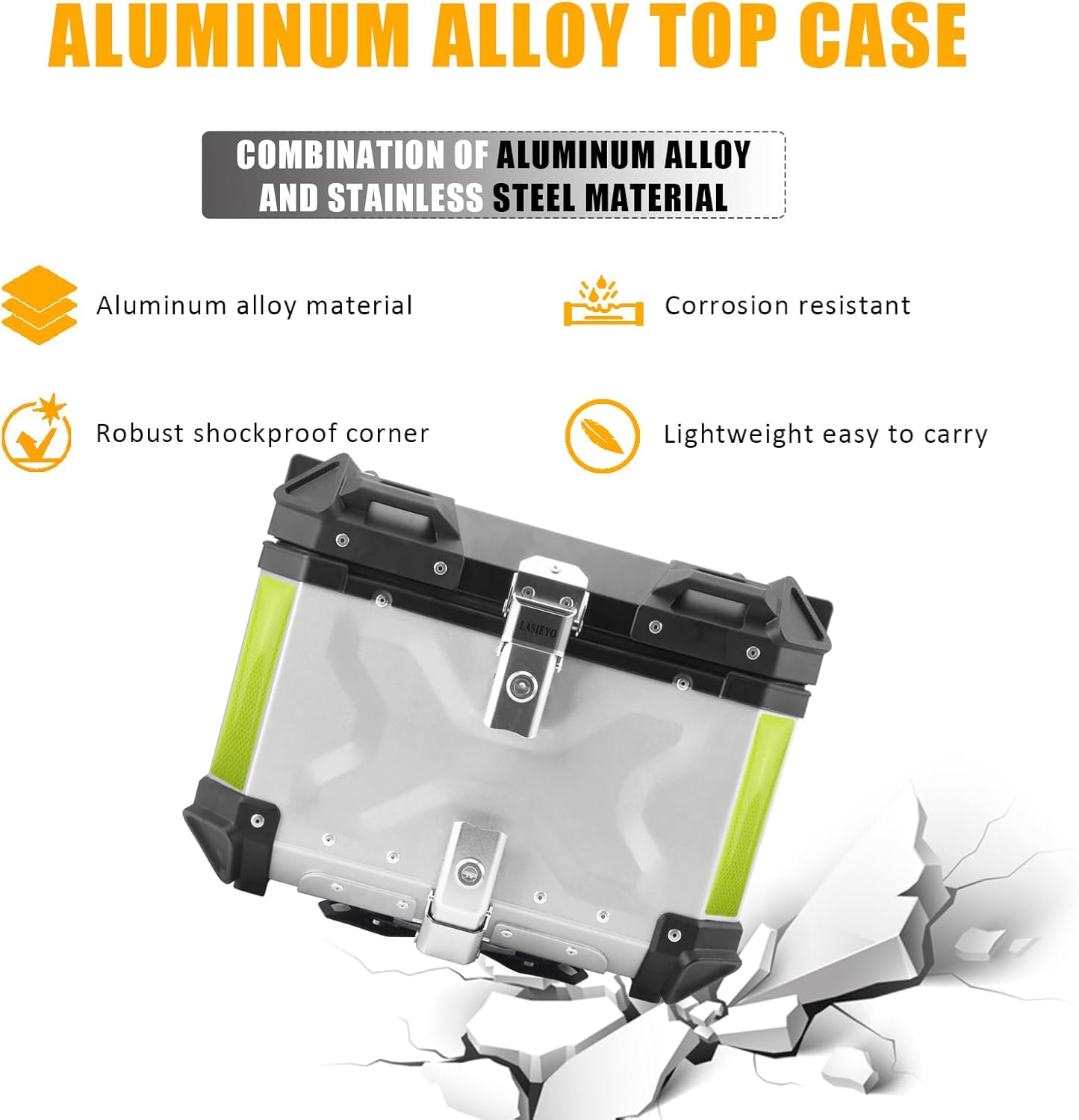 LASIEYO 2023 28L45L55L65L – Maleta superior de motocicleta, caja de aluminio universal con cerradura de seguridad para almacenar casco de equipaje