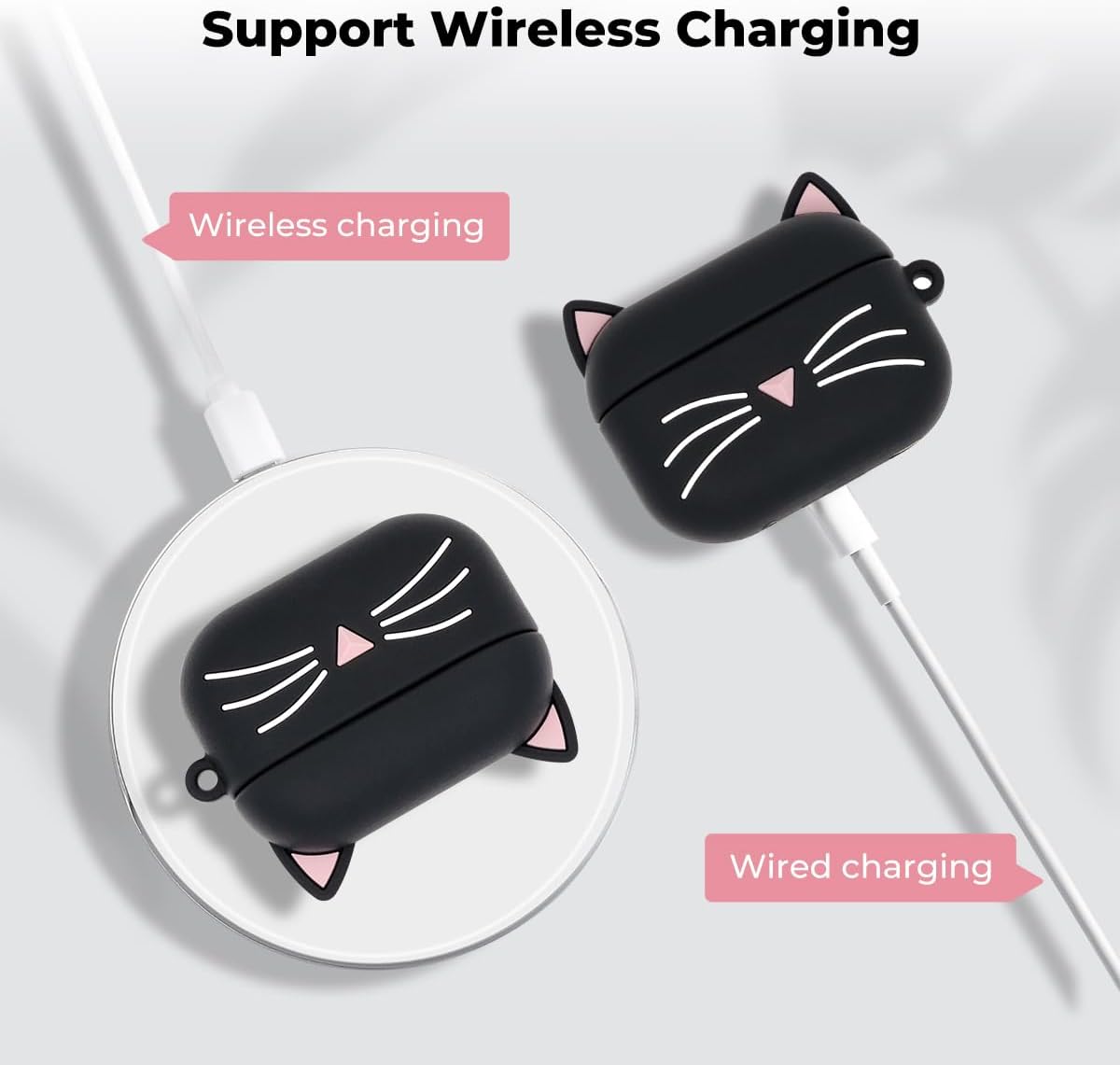 Dumkery Linda funda para Airpods Pro, funda para Airpods Pro 2 de gatos y gatitos con bigote negro, divertidos animales de dibujos animados en 3D, a
