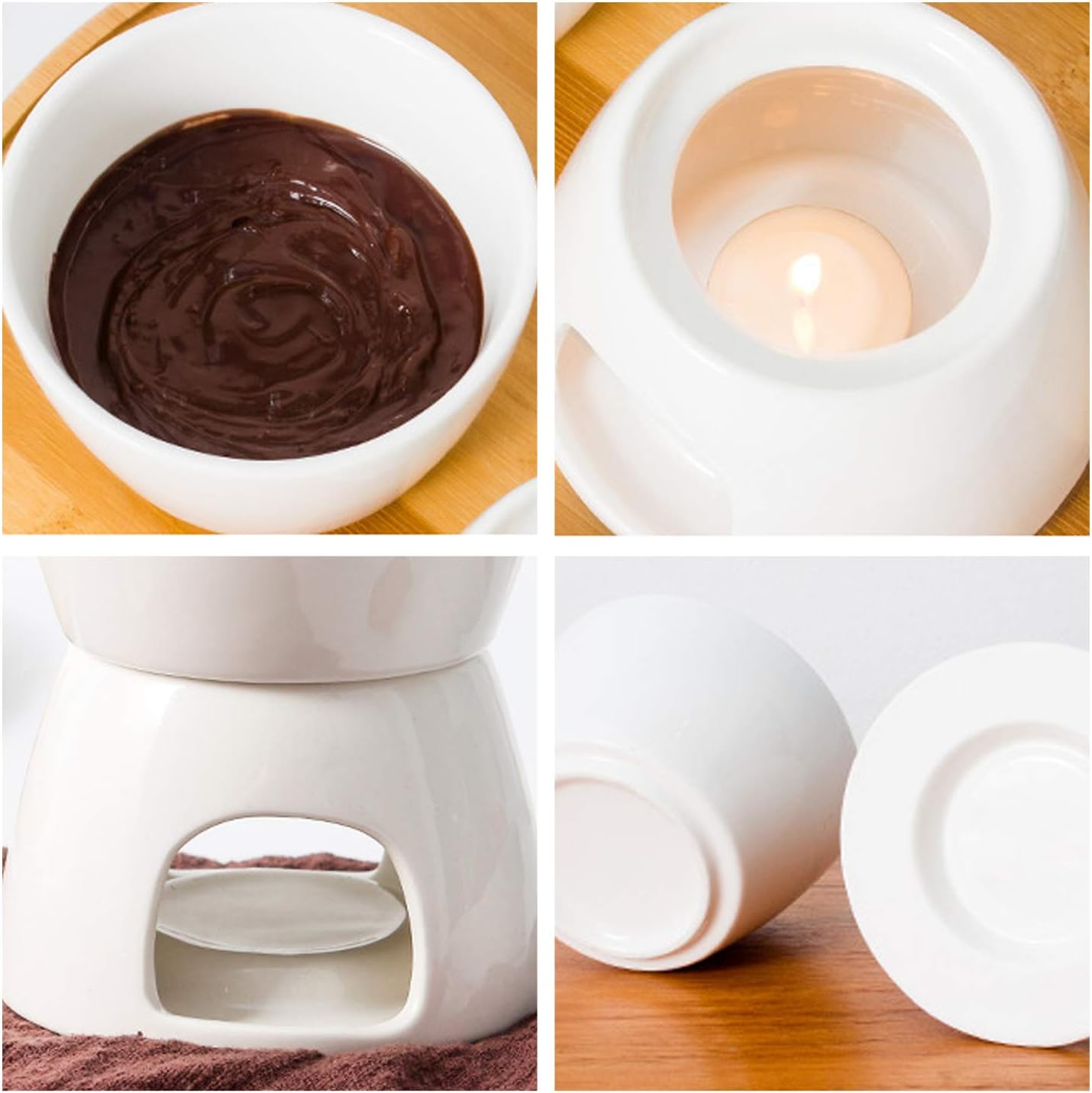 Juego de fondue de cerámica para bombones y quesos, color blanco